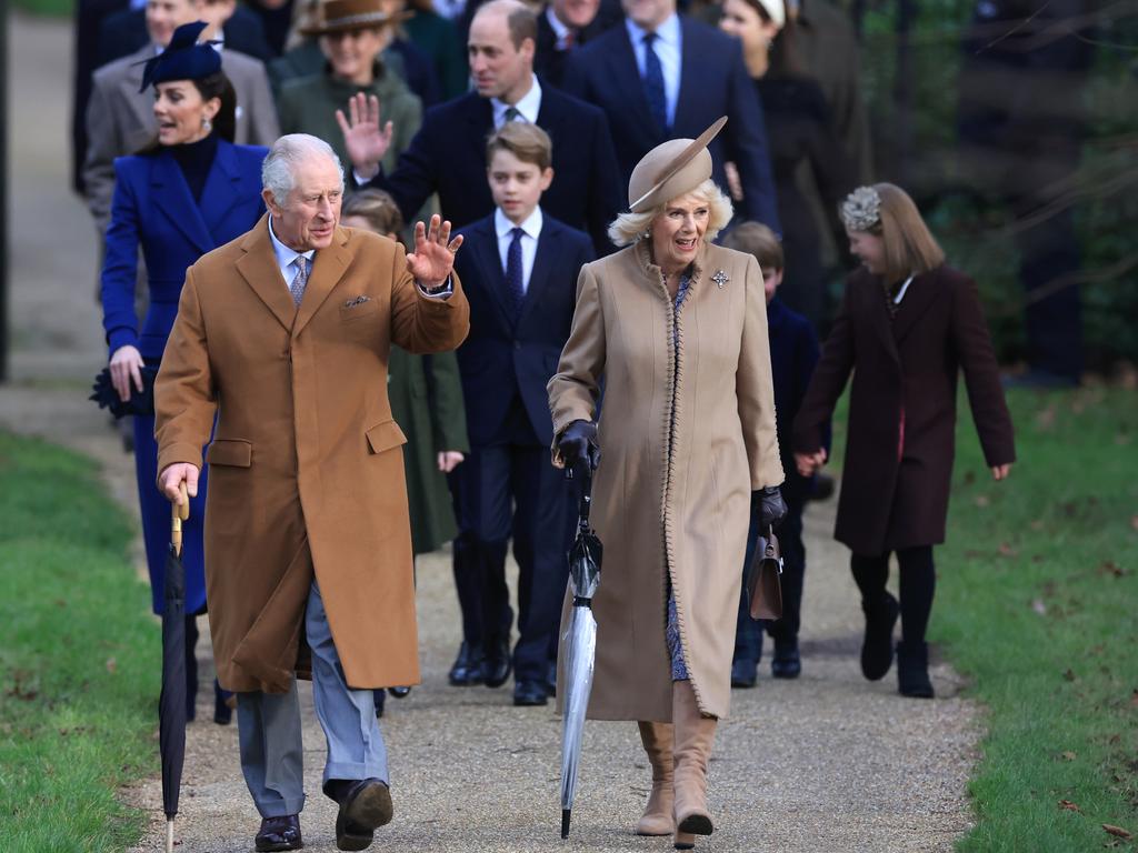 King Charles and Queen Camilla lead the royals as they greet well wishers outside the church. Picture: Stephen Pond/Getty Images