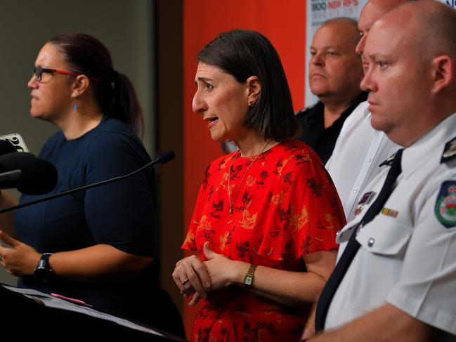 Ms Berejiklian earned praise for stoically fronting media conferences and visiting affected communities, personally taking the time to talk to residents who lost their homes and belongings. Picture: AAP Image/Paul Braven