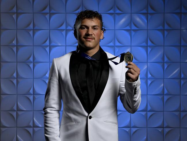 Jack Talbott received the Ron Lanesbury Medal at the NSWRL Brad Fittler Medals night. Picture: NRL Photos/Gregg Porteous