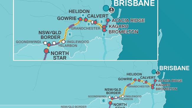 Map showing the Inland Rail route into Queensland. Source: ARTC