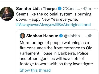 Senator Lidia Thorpe's tweet before it was deleted.