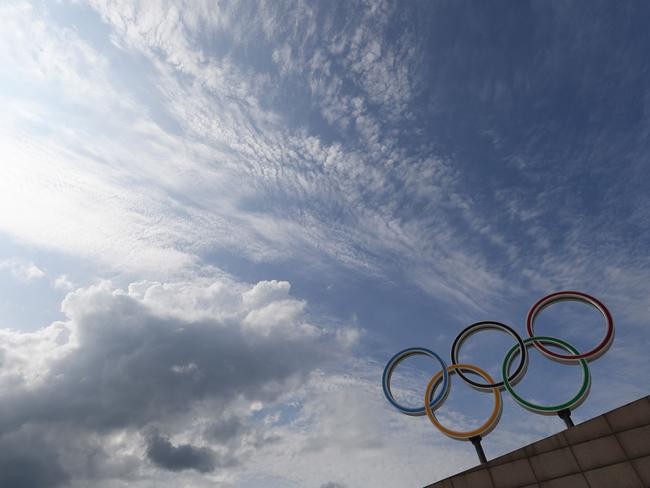 The Olympic rings still sit high above the 2008 Olympic canoeing and rowing venue.