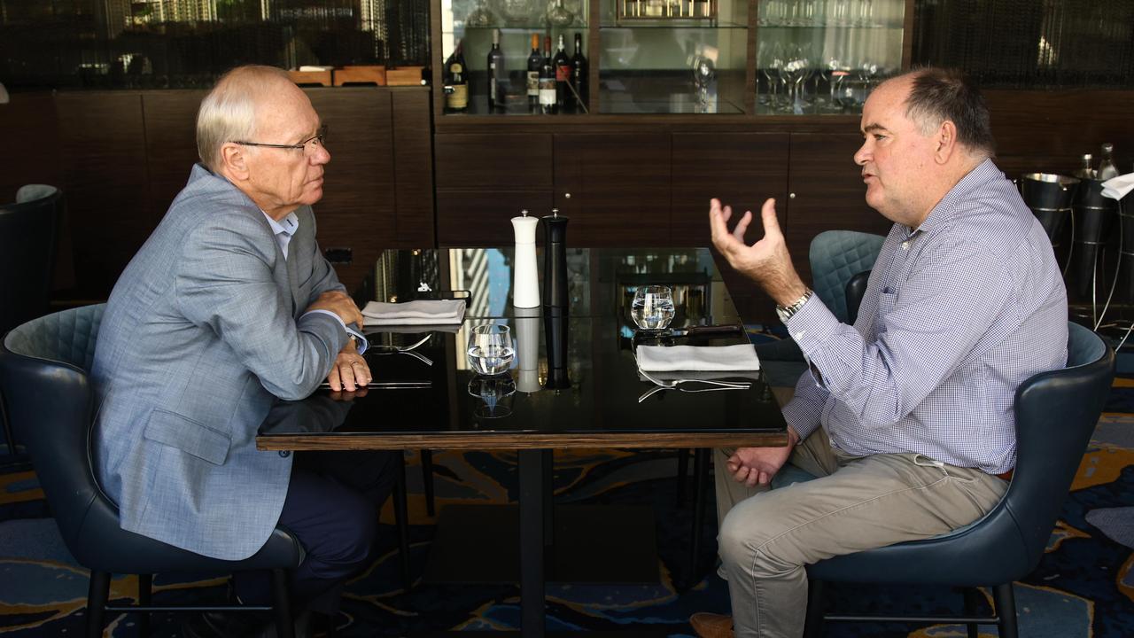 Former Queensland Premier Peter Beattie sits down with Michael Madigan for High Steaks at Bistro Suzette, Sofitel Hotel. Picture David Clark