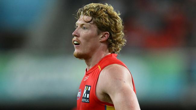 GOLD COAST, AUSTRALIA - JULY 27: Matt Rowell of the Suns looks dejected during the round 20 AFL match between Gold Coast Suns and Brisbane Lions at People First Stadium, on July 27, 2024, in Gold Coast, Australia. (Photo by Matt Roberts/AFL Photos/via Getty Images)