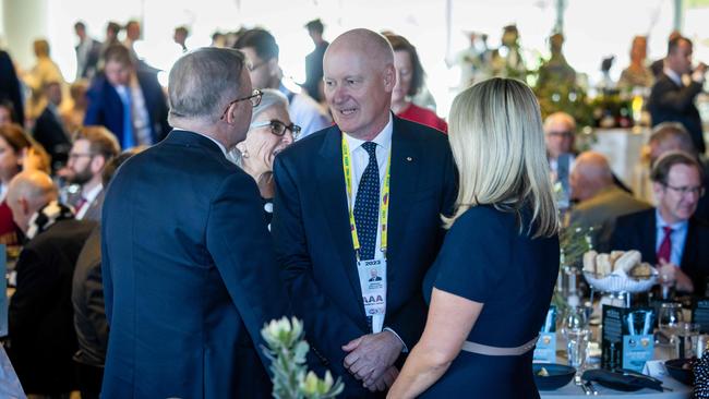 Prime Minister Anthony Albanese with AFL and Qantas chairman Richard Goyder. Picture: Wayne Taylor