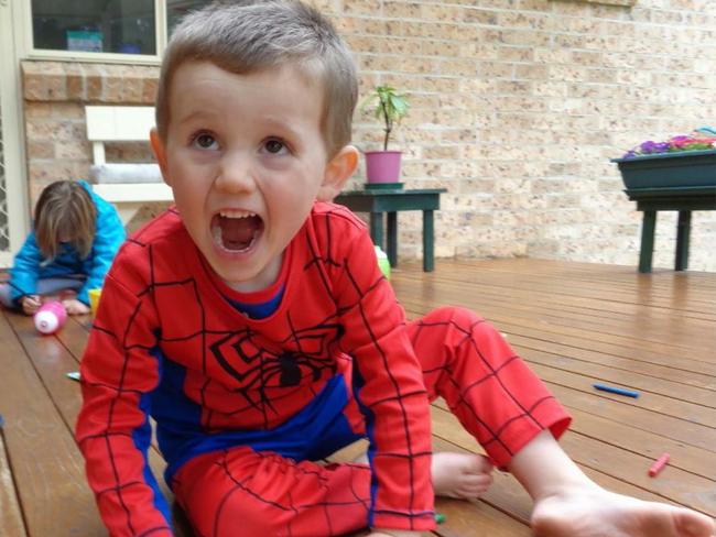 New photo of Missing  boy William Tyrrell wearing  the actual Spiderman suit in which he disappeared in. Exhibit image released by the William tyrrell Inquest. Supplied