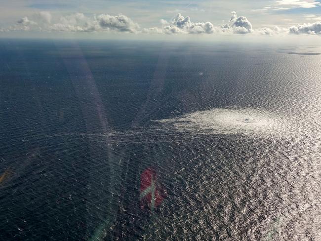 Nord Stream 2 gas pipeline as it is seen from the Danish Defence's F-16 rejection response off the Danish Baltic island of Bornholm. Picture: AFP