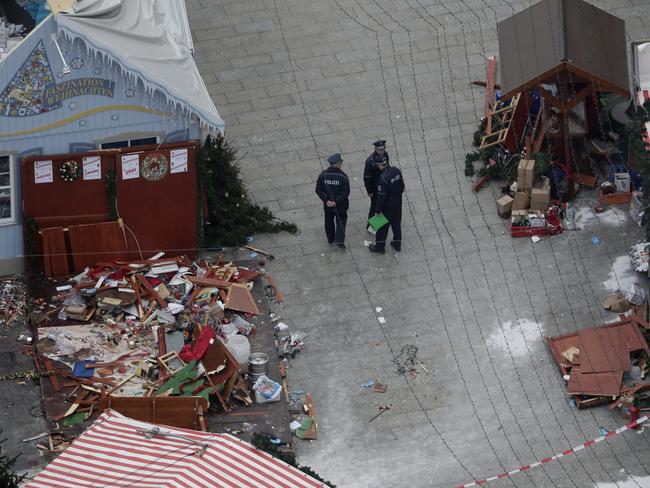 The devastated Christmas market scene the next morning. Picture: AP