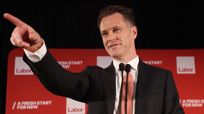 NSW Labor leader, Chris Minns delivers his victory speech at the Novotel Hotel in Brighton-le-Sands. Picture: NCA NewsWire / David Swift