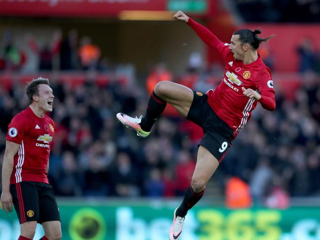 Manchester United's Zlatan Ibrahimovic celebrates scoring his side's second goal.