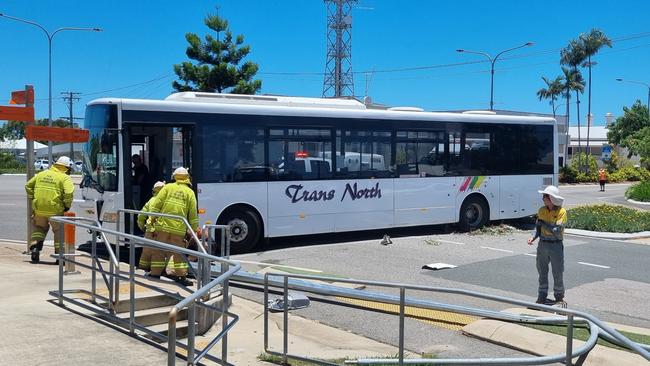 A local bus collided with a vehicle at the Herbert and Powell Street  intersection in the centre of Bowen. Tuesday, December 6, 2022. Picture: Rossy Akagawa