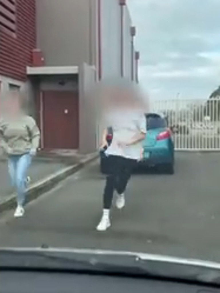 Two women were seen charging at Chantelle Baker’s car in the footage. Picture: Chantelle Baker