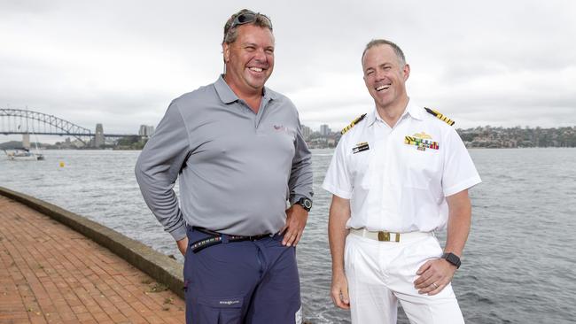 Captain Marc Pavillard with Adam Brown at Garden Island last week. Picture: Justin Lloyd.