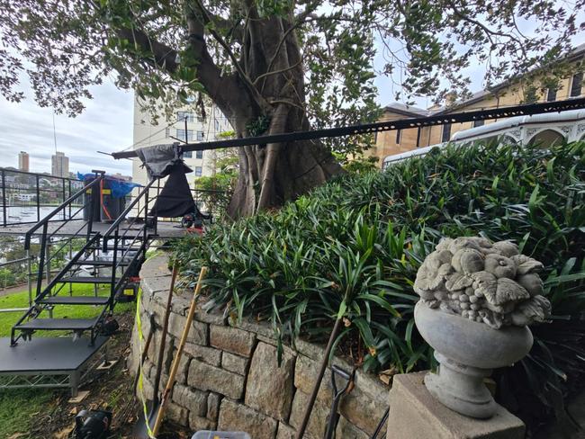 The Tresco grounds with production equipment for The Golden Bachelor. Picture: Supplied