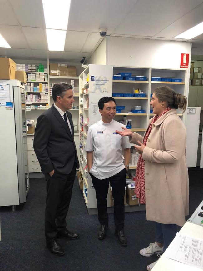 Health and Ageing shadow minister Mark Butler and Dobell federal Labor MP Emma McBride at Wamberal Pharmacy.