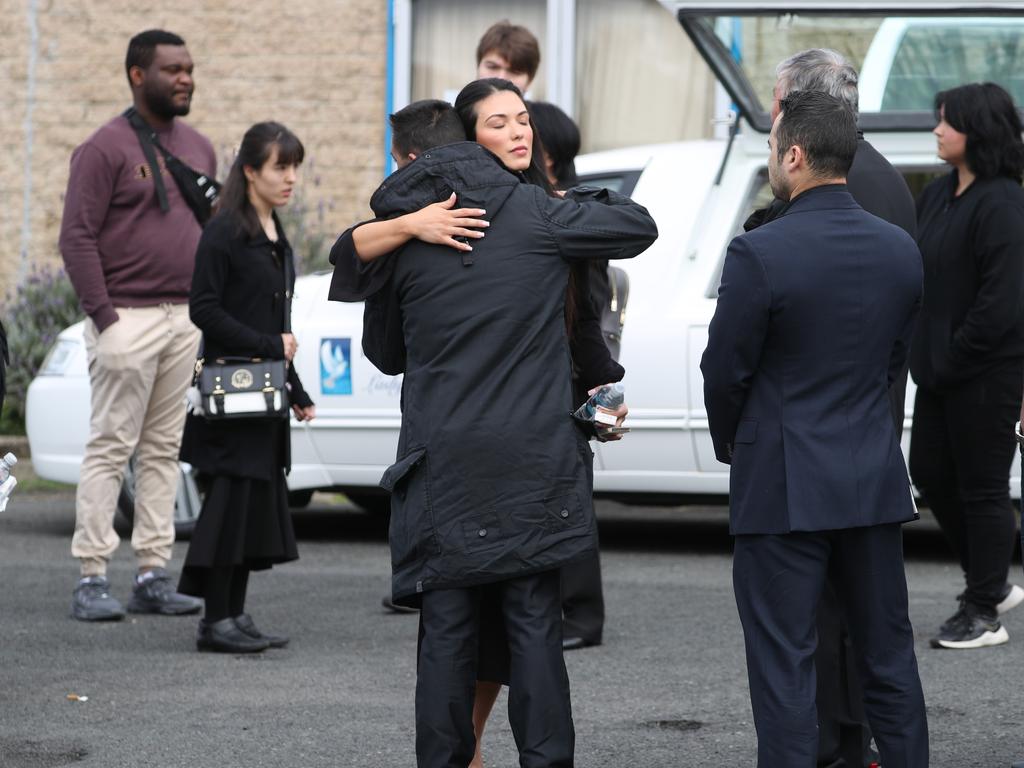 Family and friends gather outside the HisHouse Church for funeral OF teen crash victim Tyrese Bechard. Picture: John Grainger