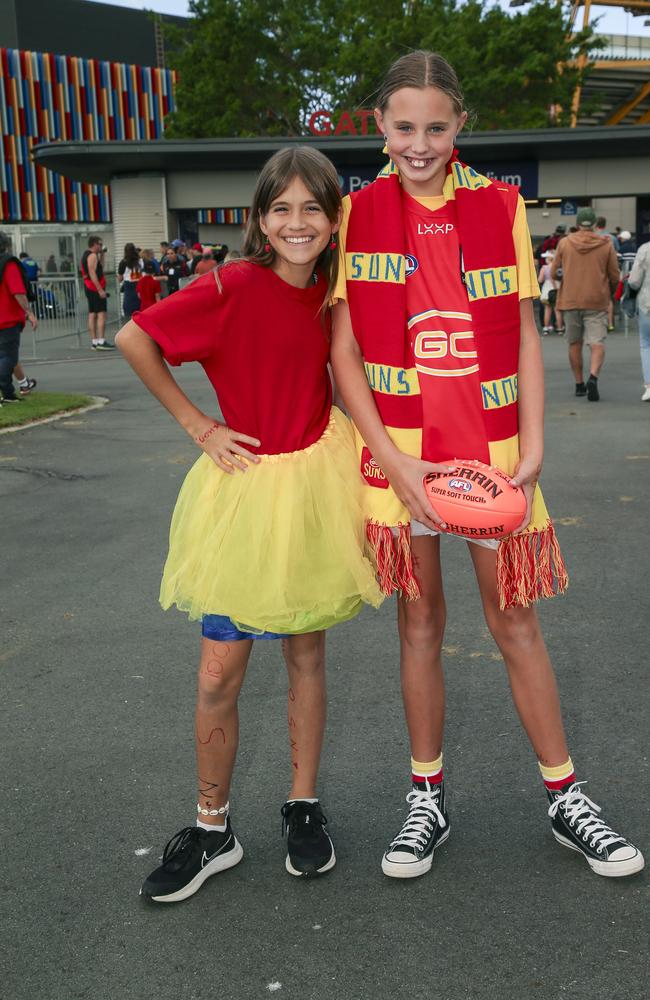 Summa Firley and Zahli McKay as the Gold Coast Suns V Essendon at People First Stadium Carrara. Picture: Glenn Campbell