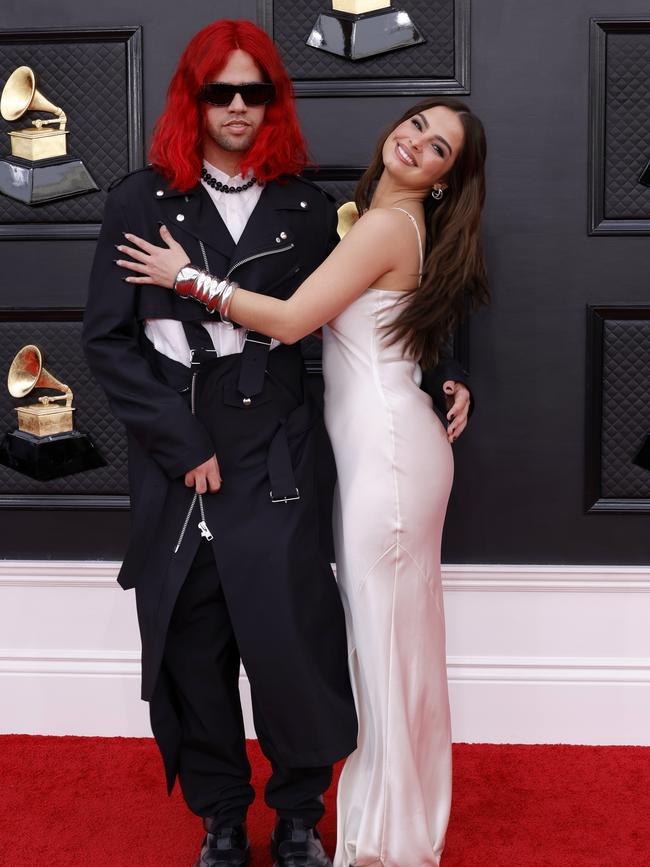 Omer Fedi and Addison Rae attend the 64th Annual GRAMMY Awards.