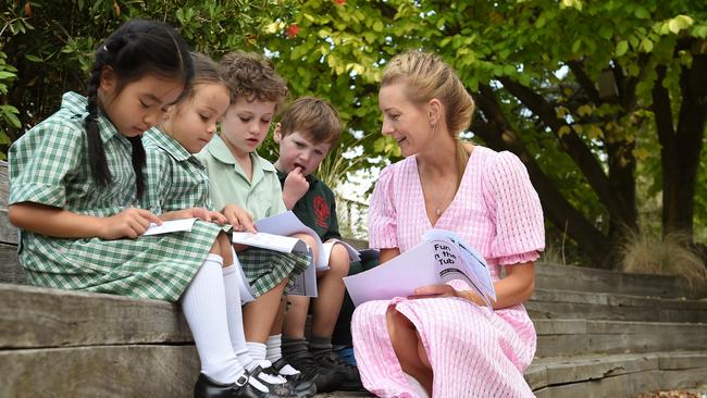 Imogen McKillop with some of her 2023 students at St Peter's Primary School in East Bentleigh in Victoria. Picture: Josie Hayden