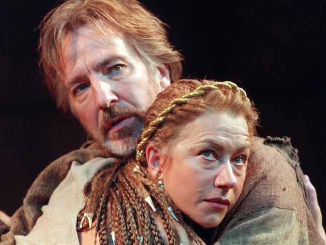 Acting legends ... Rickman with Helen Mirren in a 1998 performance of Antony and Cleopatra. Picture: John Stillwell/PA