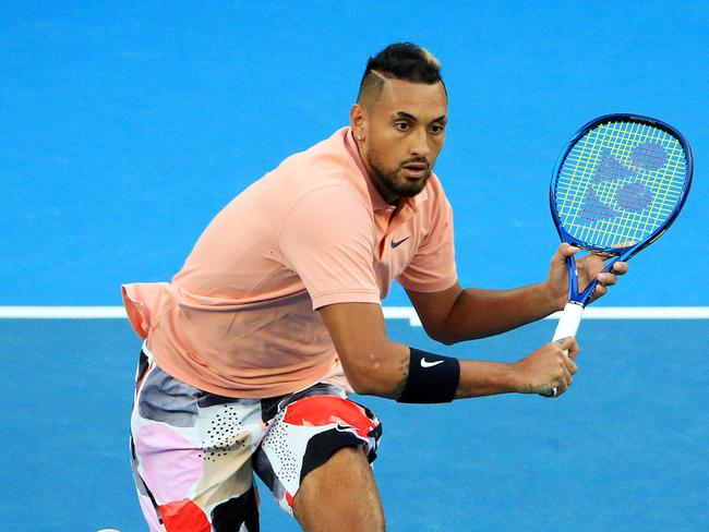 2020 Australian Open Tennis - Day Two. Nick Kyrgios (AUS) in action during his first round match against Lorenzo Sonego (ITA). Picture: Mark Stewart