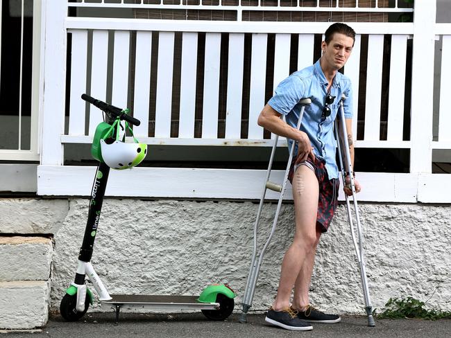 Brisbane chef Daniel Follett recently had an accident off a Lime scooter which saw him requiring a plate to be inserted to help with a broken femur and fractured pelvis. Picture AAP/David Clark