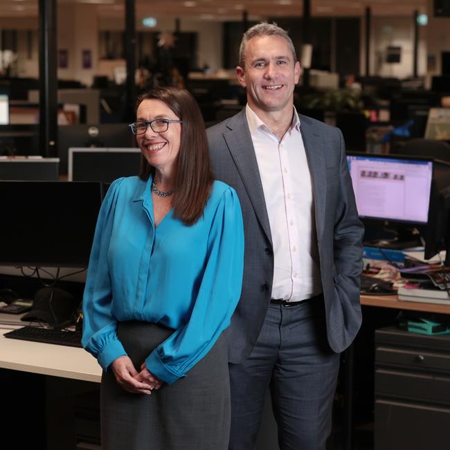 The Australian’s editor-in-chief Michelle Gunn with editor Kelvin Healey in The Australian newsroom, Sydney.