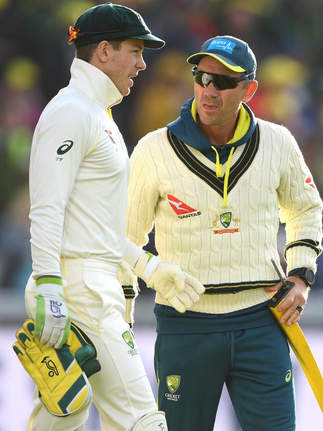 Brains trust … Australian captain Tim Paine (left) and coach Justin Langer. Picture: Getty Images