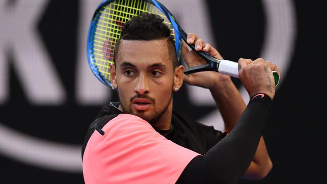 Nick Kyrgios in action against Rogerio Dutra Silva.