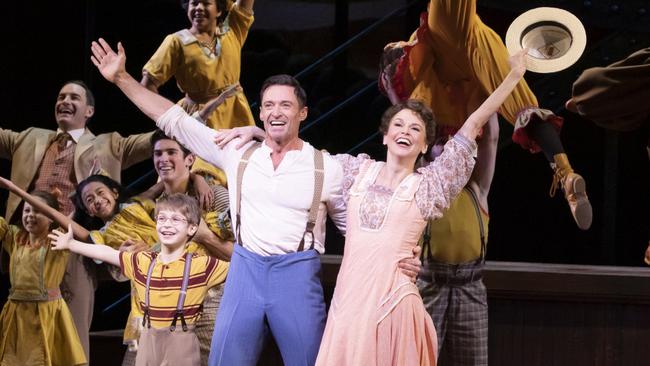 Hugh Jackman and Sutton Foster in The Music Man on Broadway. Picture: Julieta Cervantes