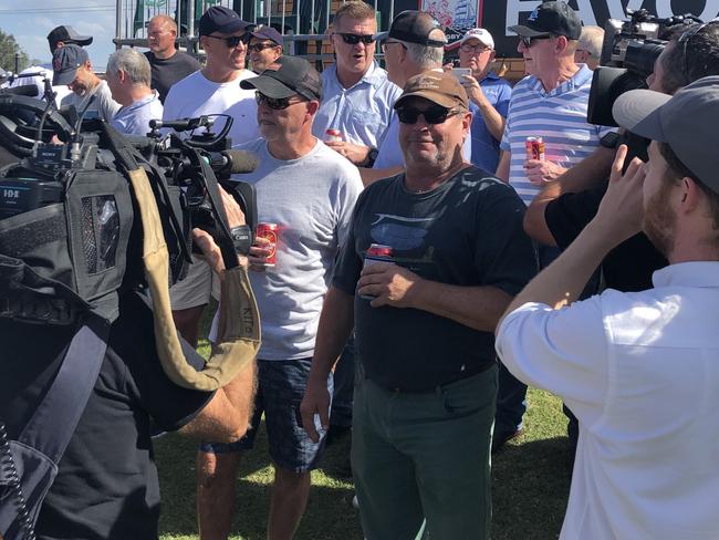 Murray Kellaway was surrounded by TV cameras as Mr Morrison stood behind him today. Picture: Brenden Hills. 