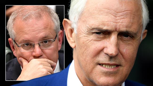 Former Prime Minister Malcolm Turnbull and (inset) current PM Scott Morrison.