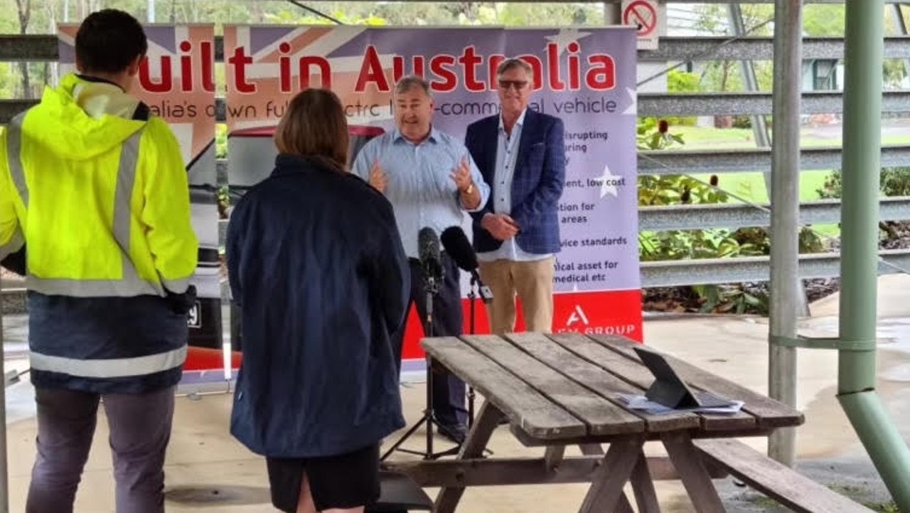 Independent candidate Jack Dempsey with ACE EV managing director Greg McGarvie at Maryborough's abandoned TAFE Campus on Tuesday, May 10, 2022.