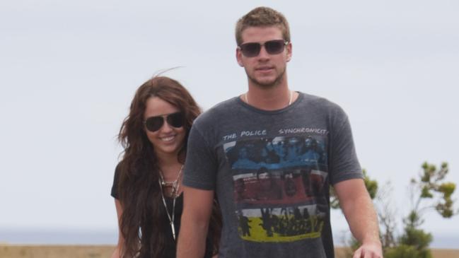 Miley Cyrus and Liam Hemsworth at Phillip Island in 2010.