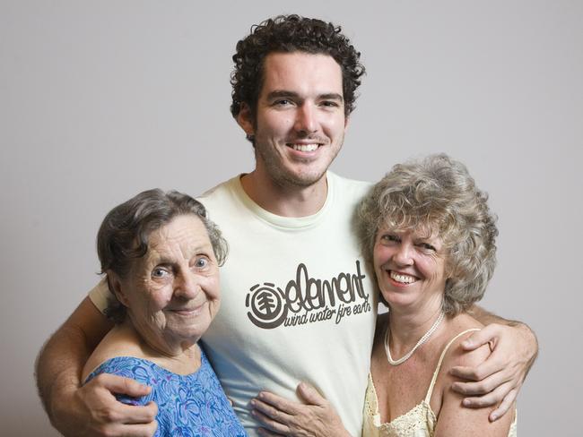  Peter Stefanovic saying goodbye to his family before going to LA to be the US correspondent for Channel 9. Peter with his mother Jenny Stefanovic and grandmother Gladys Cain. Picture: News Corp Australia