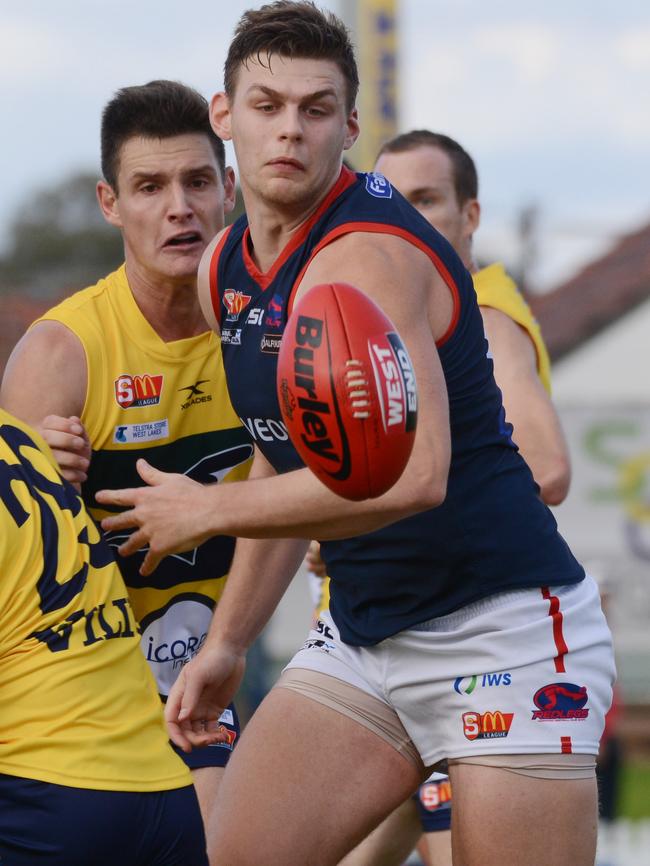 Luke Surman’s hopes of a senior grand final recall rest with Norwood’s need for a strong marking target. Picture: AAP Image/ Brenton Edwards