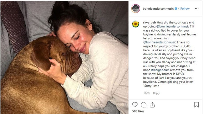 Anderson was called out on Instagram for protecting her drug-addicted ex-boyfriend.