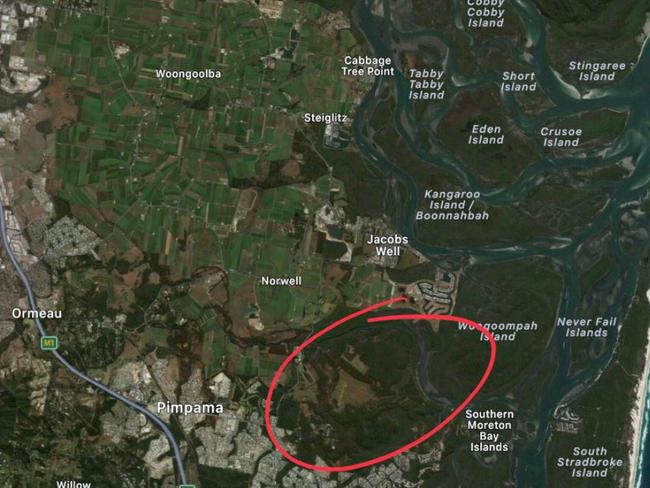 The area marked shows how large the Greenridge site is at Pimpama, in the northern Gold Coast.