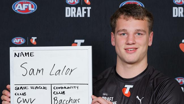 MELBOURNE, AUSTRALIA - OCTOBER 04: Sam Lalor (Victoria Country - GWV Rebels) poses for a photo during the Telstra AFL National Draft Combine Day 1 at the Melbourne Cricket Ground on October 04, 2024 in Melbourne, Australia. (Photo by Dylan Burns/AFL Photos via Getty Images)