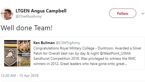 Screengrab showing a tweet with death imagery posted by Army Chief Lieutenant General Angus Campbell on April 14, 2018.