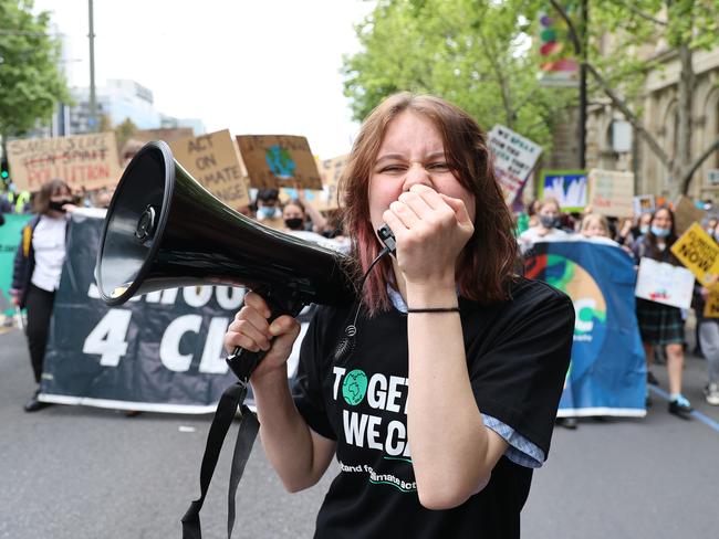 Protesters march through the Adelaide CBD during the School Strike 4 Climate. Picture: NCA NewsWire / David Mariuz