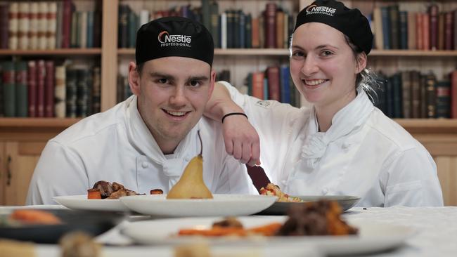 BYLINE: LUKE BOWDEN: Luke Roe, 17 from Guilford Young College and Bridget Mallett, 21 a chef from Smolt Restaurant won the Tasmanian division of the Nestle Golden Chef's Hat Award and will travel interstate later in the year to compete for the national title.