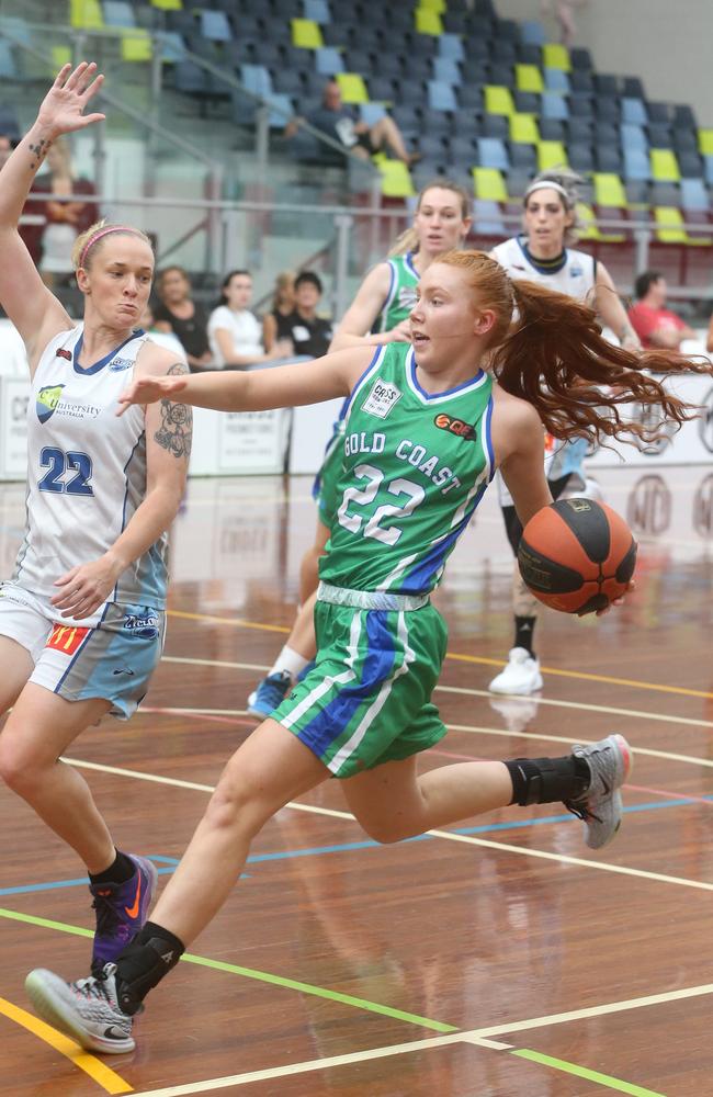 Shanelle Tolley playing for the Gold Coast in 2019. Picture: AAP Image/Richard Gosling