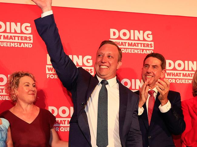 Premier Steven Miles with his wife Kim and daughter Bridie 10, Grace Grace, Cameron Dick and Shannon Fentiman as he holds his party launch at the North Lakes Community Centre. Pics Adam Head