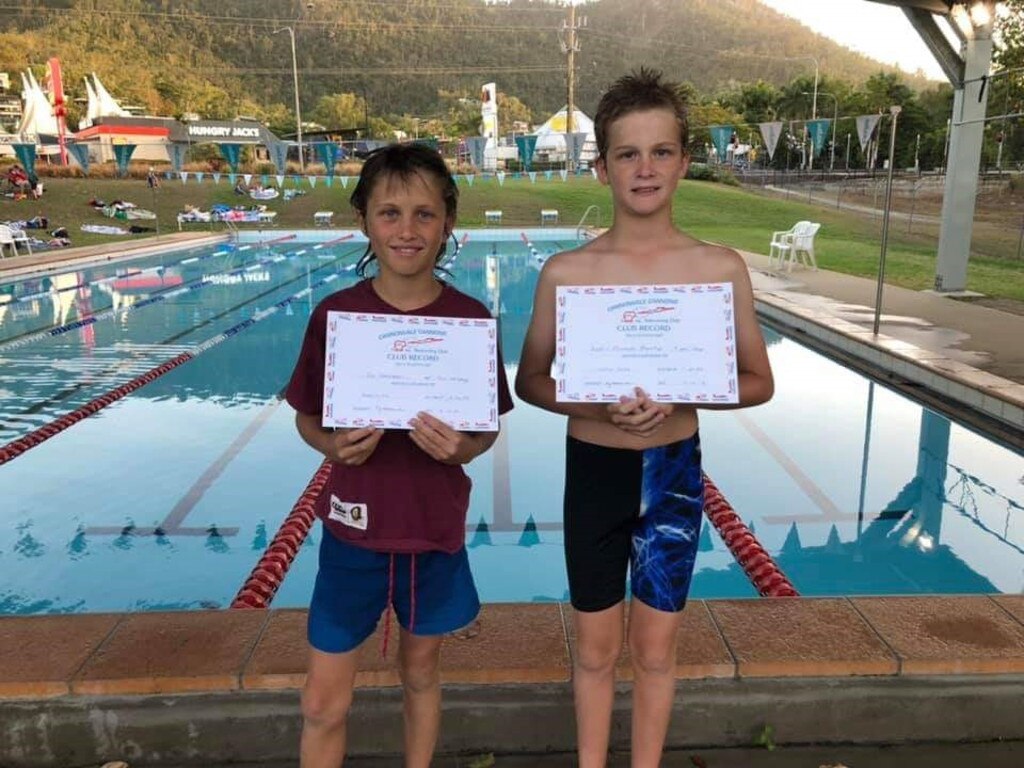 Jai Dennison and Austin Edwards-Bland set club records at Cannonvale Cannons Swim Club in November 2019.