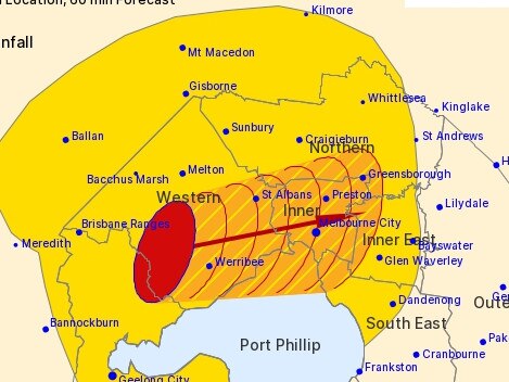 Melbourne is in for a gloomy and wet Thursday morning (March 23, 2023) with severe thunderstorms to blanket much of the city as Melburnians travel into work. Picture: BOM