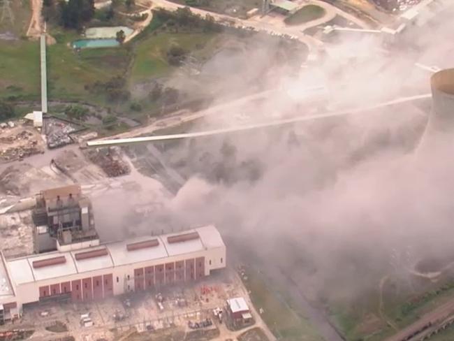 The smoke stacks were demolished on Wednesday. Picture: Channel 7