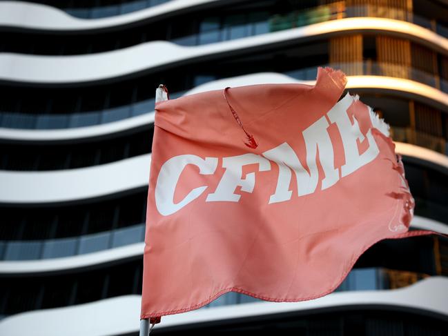 Generic CFMEU signage on a building site at Newstead, Brisbane. Newstead Friday 19th July 2024 Picture David Clark