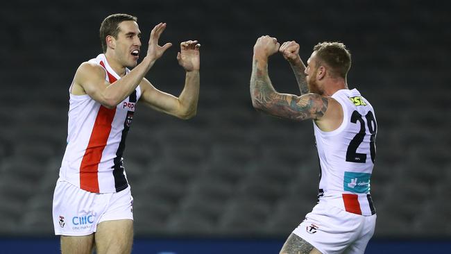 Ross Lyon praised the efforts of the Saints’ young forward line, but says it’s time for Max King and Tim Membrey to take control of their attack in the final rounds. Picture: Robert Cianflone / Getty Images