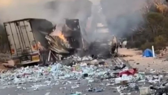 The horror smash on the Eyre Highway near Yalata. Picture: Hume Hwy Trucks